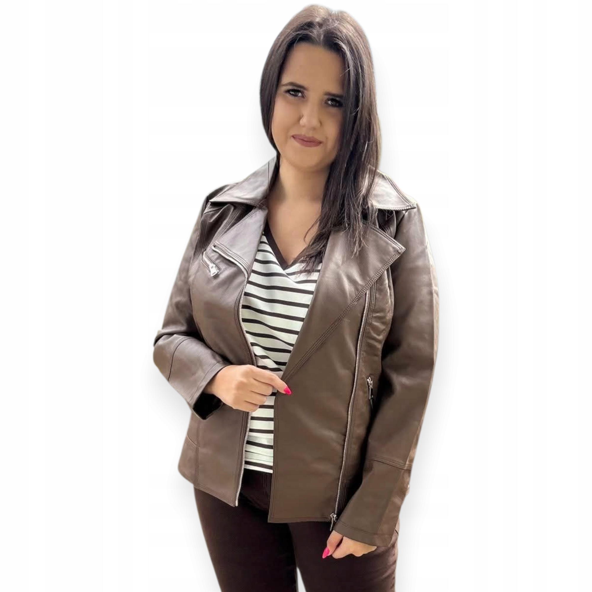 Motorkářská bunda, čokoláda , ekokůže, plus size, velikost 3XL
