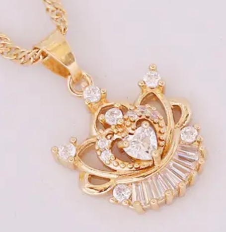 Zlatý náhrdelník Zirkony Řetízek s korunkou a srdíčkem z nerezové Ocel