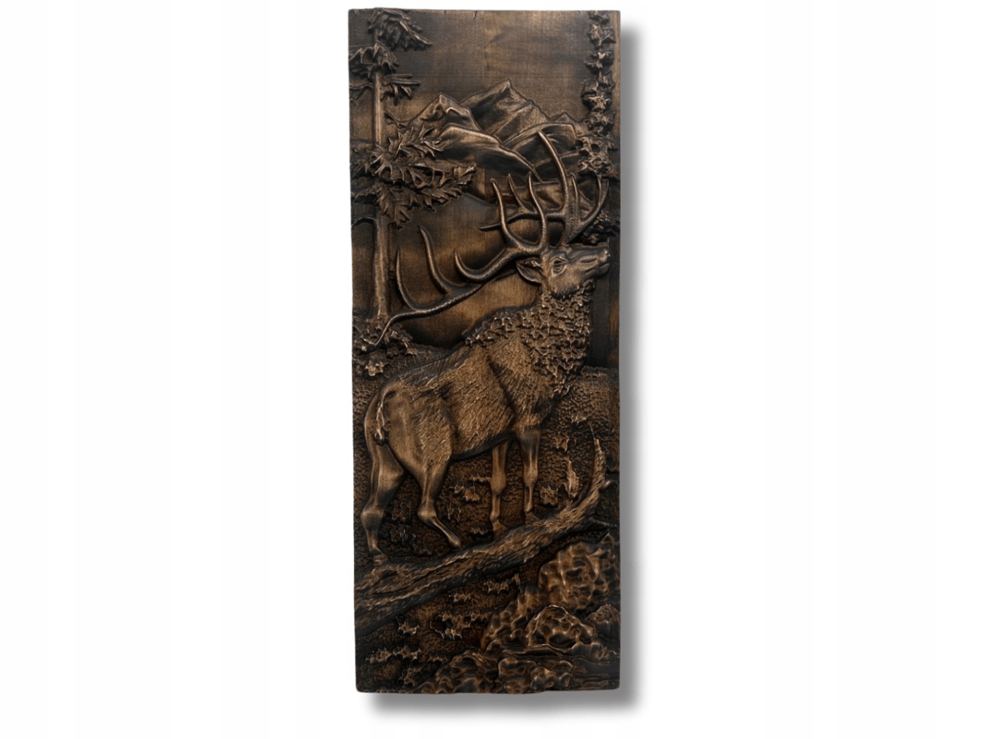Drevená reliéfna rastlina Jeleň v horách darček pre lesného poľovníka 50 cm