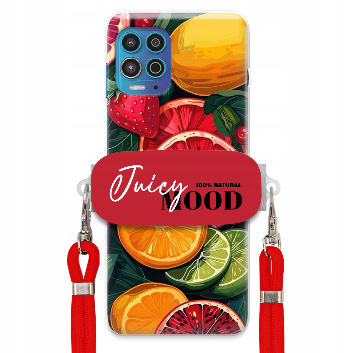 Puzdro na Motorola Edge S Červené vodítko Crossbody+ Držiak Juice Mood Ovocie