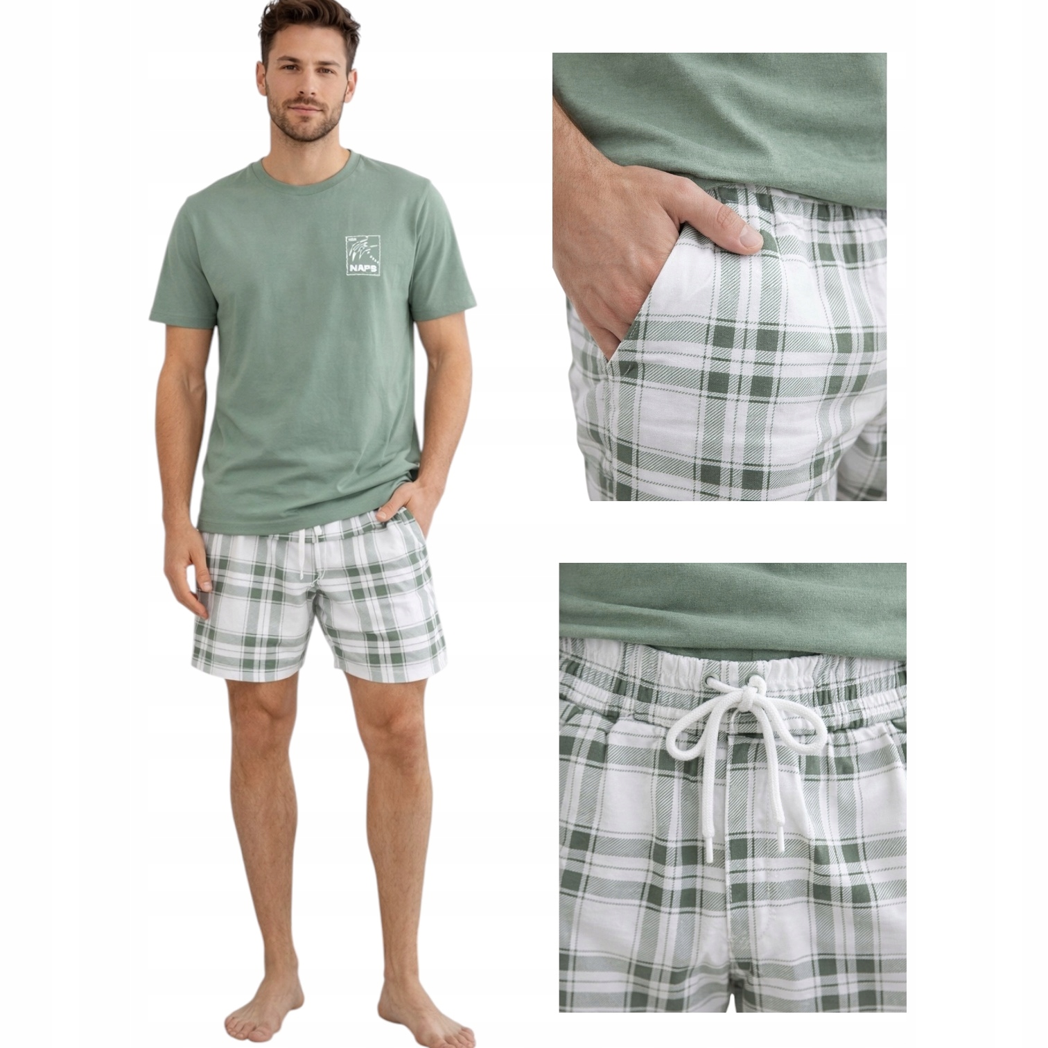 PIŻAMA MĘSKA KRÓTKI RĘKAW SZORTY BAWEŁNA