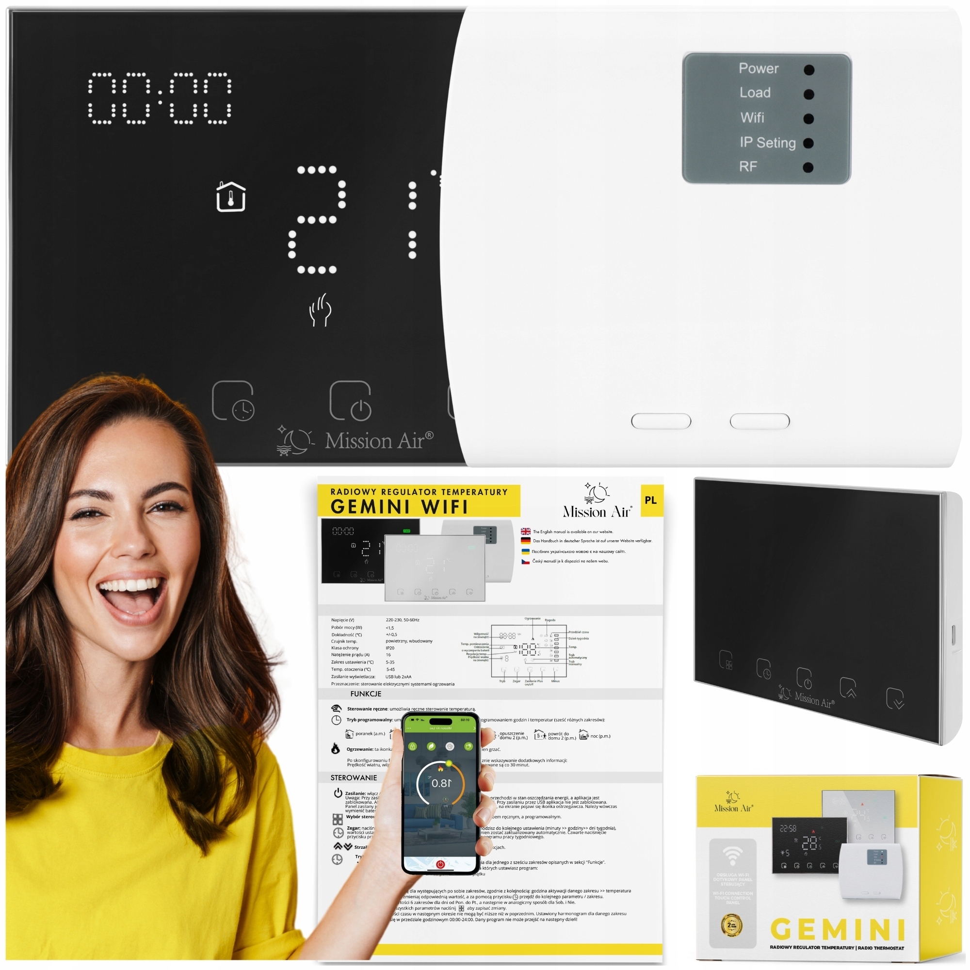 Pokojový regulátor teploty Termostat Mission Air Gemini WiFi