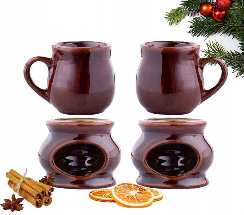 Kubki kamionkowe do grzańca z podgrzewaczem zestaw 250 ml 4 el.