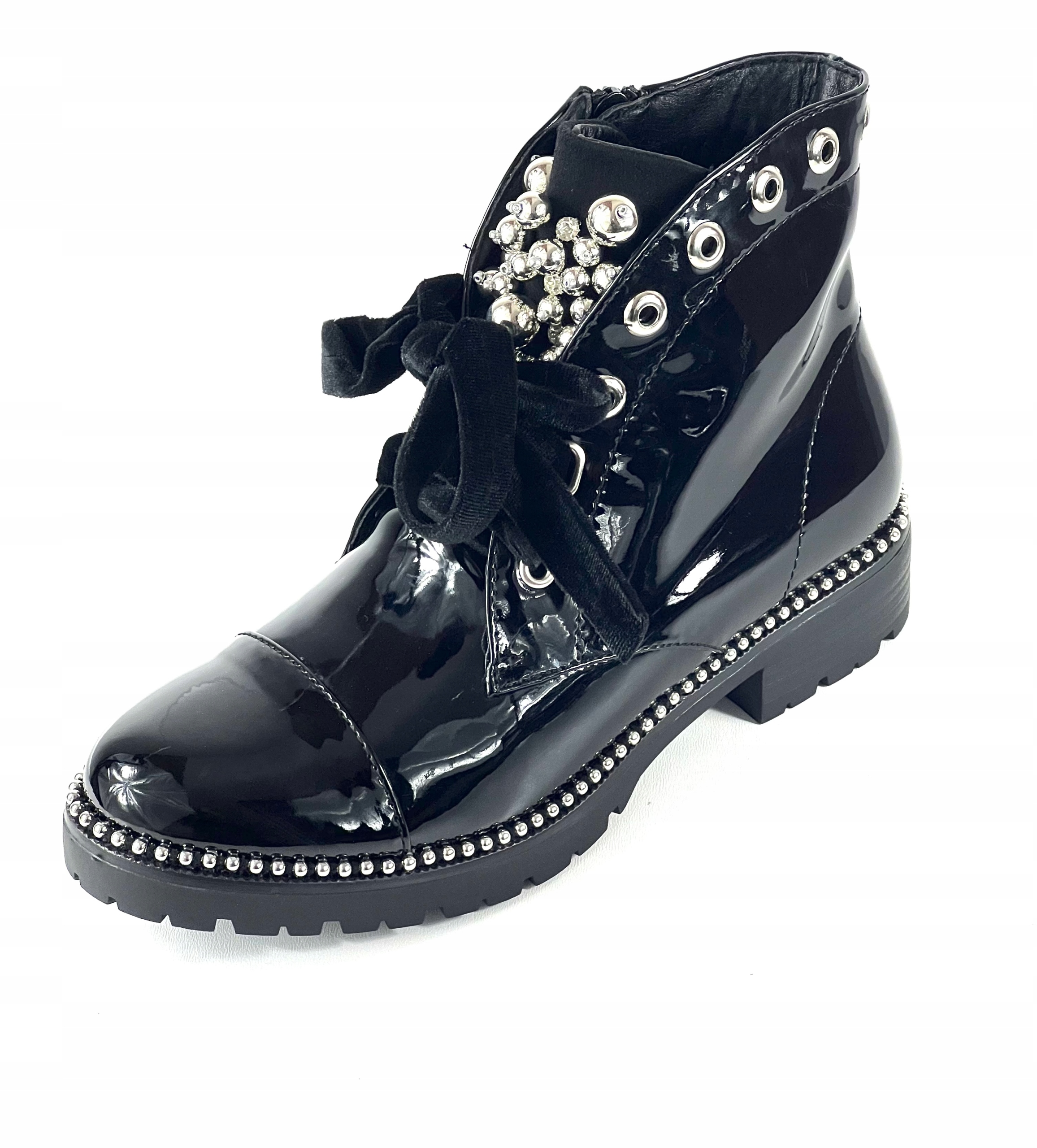 

Lakierowane Workery Z Perełkami Czarne 36