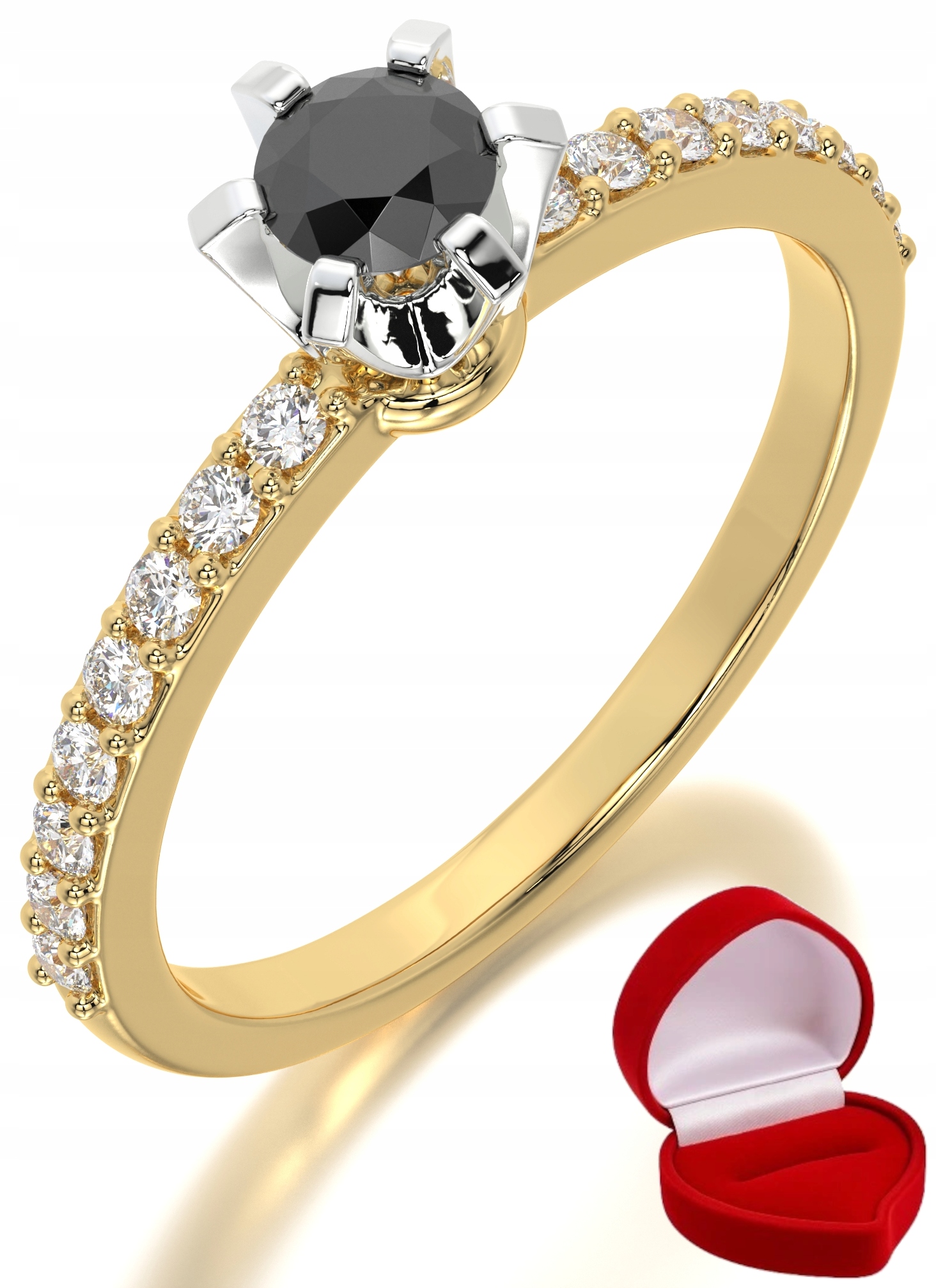 Zlatý Prstýnek 585 14k Černý Briliant 0,24 ct R30