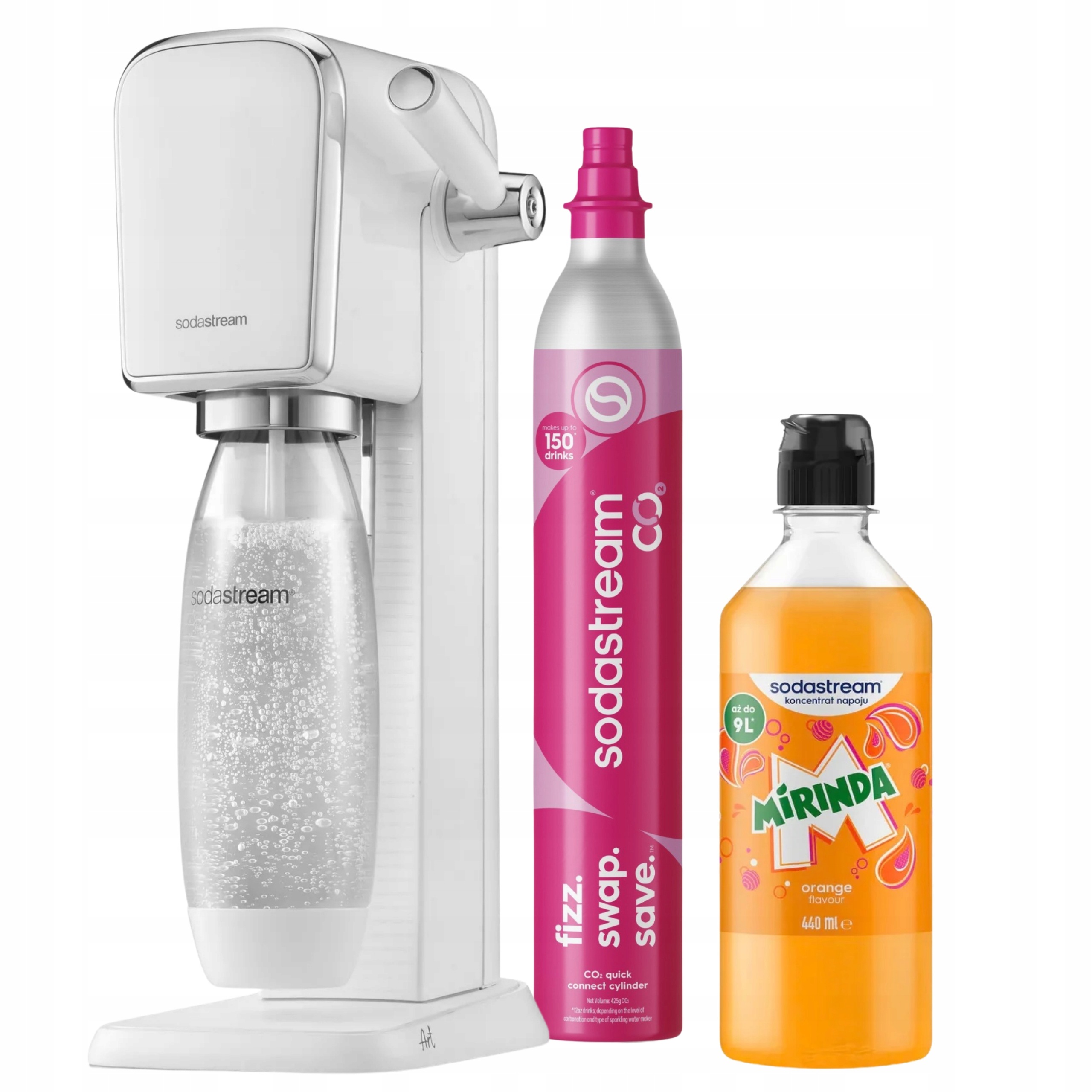 Sodastream Výrobník Sody Art bílý na sycení vody Koncentrát sirupu Mirinda
