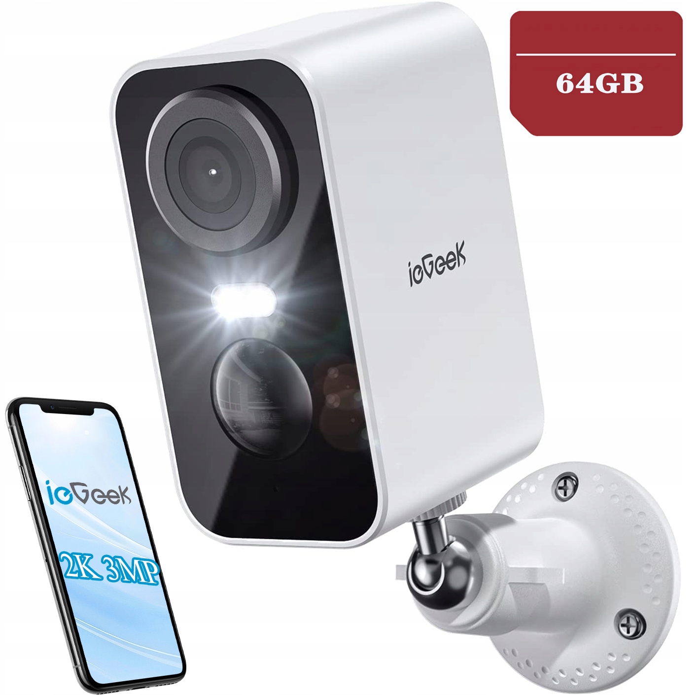 Venkovní bezpečnostní kamera Wifi 2K 3MPx Hd 64GB na 5200 mAh baterii