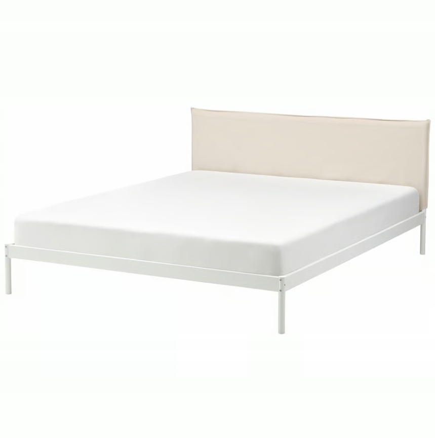 Ikea Kleppstad Rama łóżka, biały/Vissle beżowy, 160x200 cm