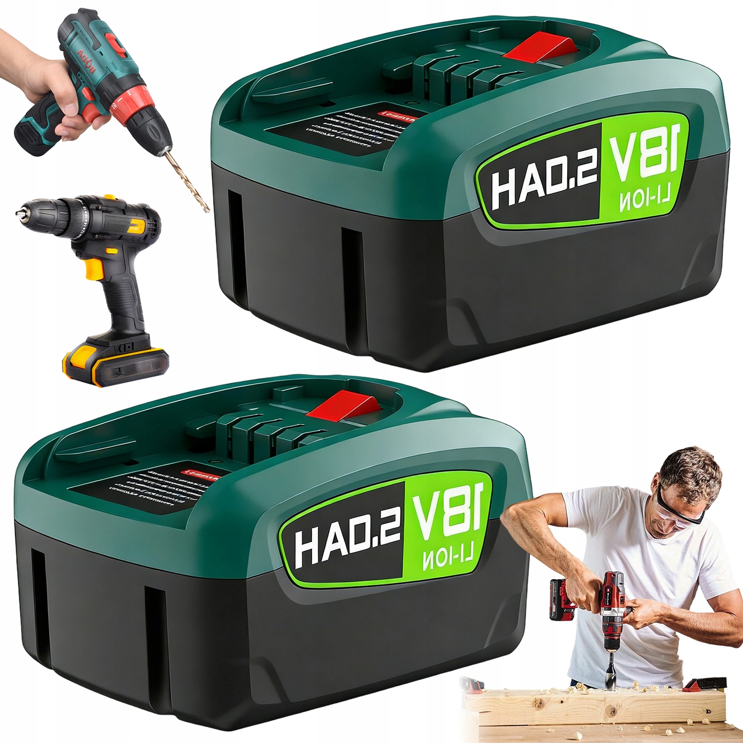 2X Akumulátor Pro Elektrické Nářadí 18V 5.0AH 5000MAH, Náhrada Za Bosch