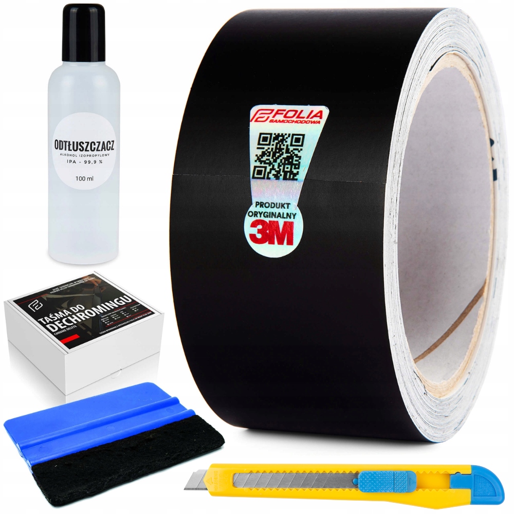 3M FOLIA DECHROMING CZARNA MATOWA MAT TAŚMA DO DECHROMINGU 5cm x 10m ZESTAW