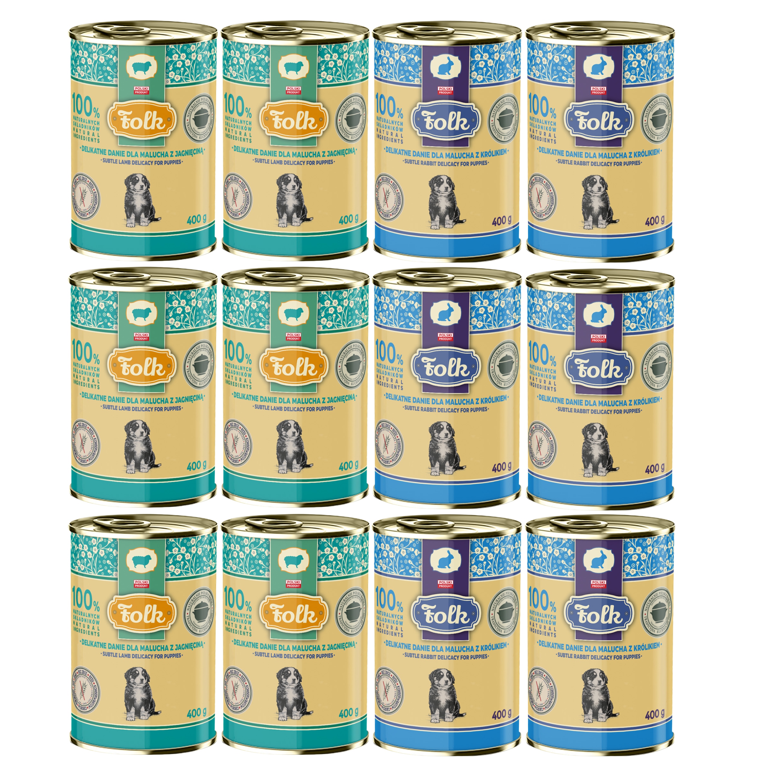 Levně Folk Junior Krmivo mokré pro štěňata Jídlo mix chutí 12 x 400 g