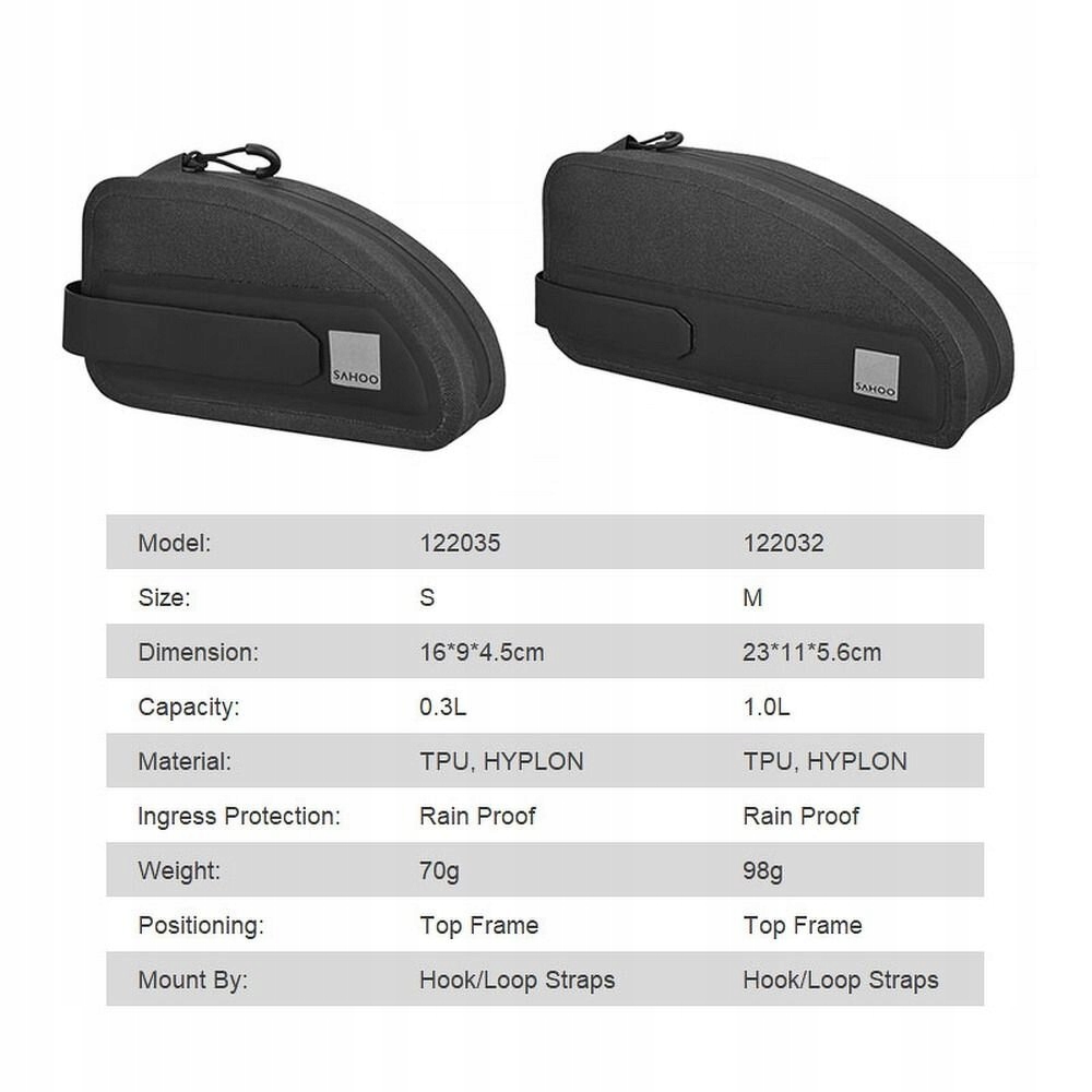 TORBA SAKWA ROWEROWA 0,3L NA RAMĘ Z ZAMKIEM SAHOO Kolor dominujący czarny