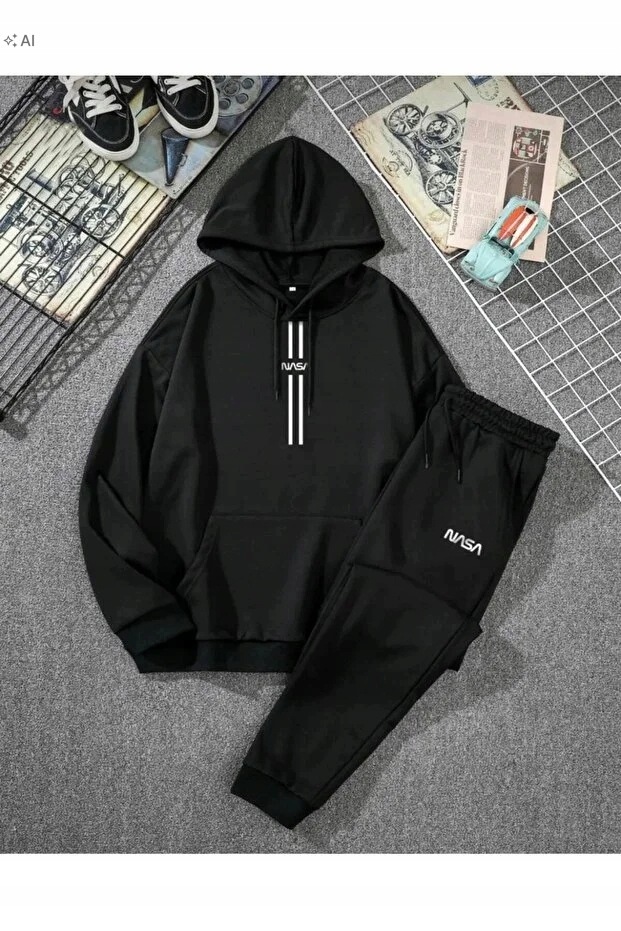 Černý Sportovní Teplákovka Komplet S Kapucí Nasa Minimal Xs 5IA*