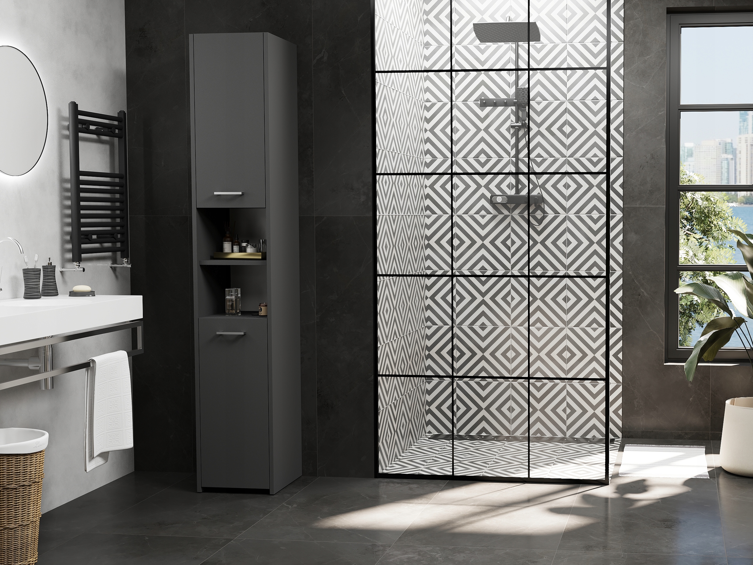 SZAFKA ŁAZIENKOWA REGAŁ SŁUPEK 30CM ANTRACYT PL Ł-30 Marka Framire