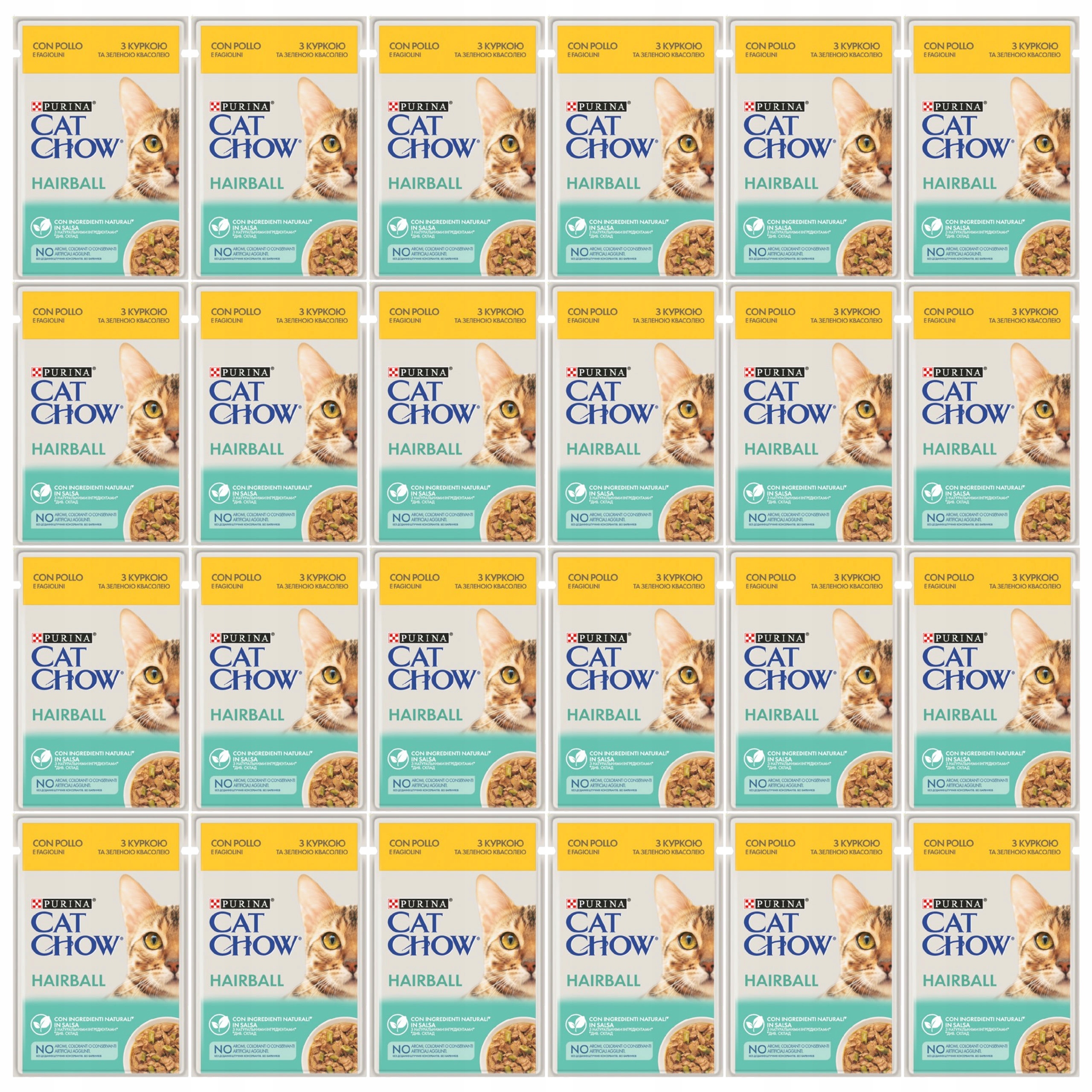 Levně Purina Cat Chow Hairball mokré krmivo pro kočky omáčka Kuřecí fazole 24 x 85 g