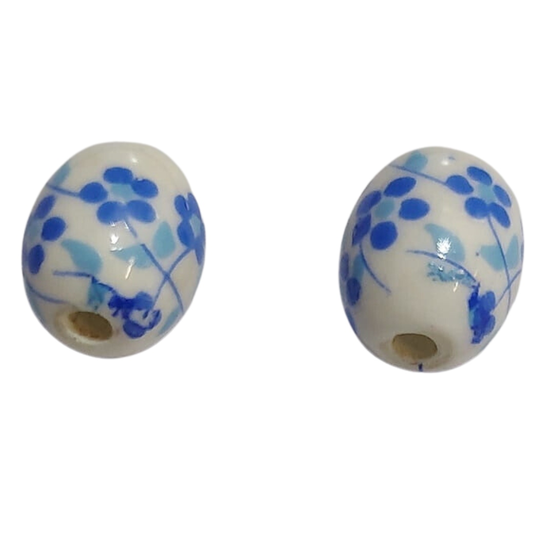 Koralik porcelanowy z niebieskim nadrukiem 12*10mm