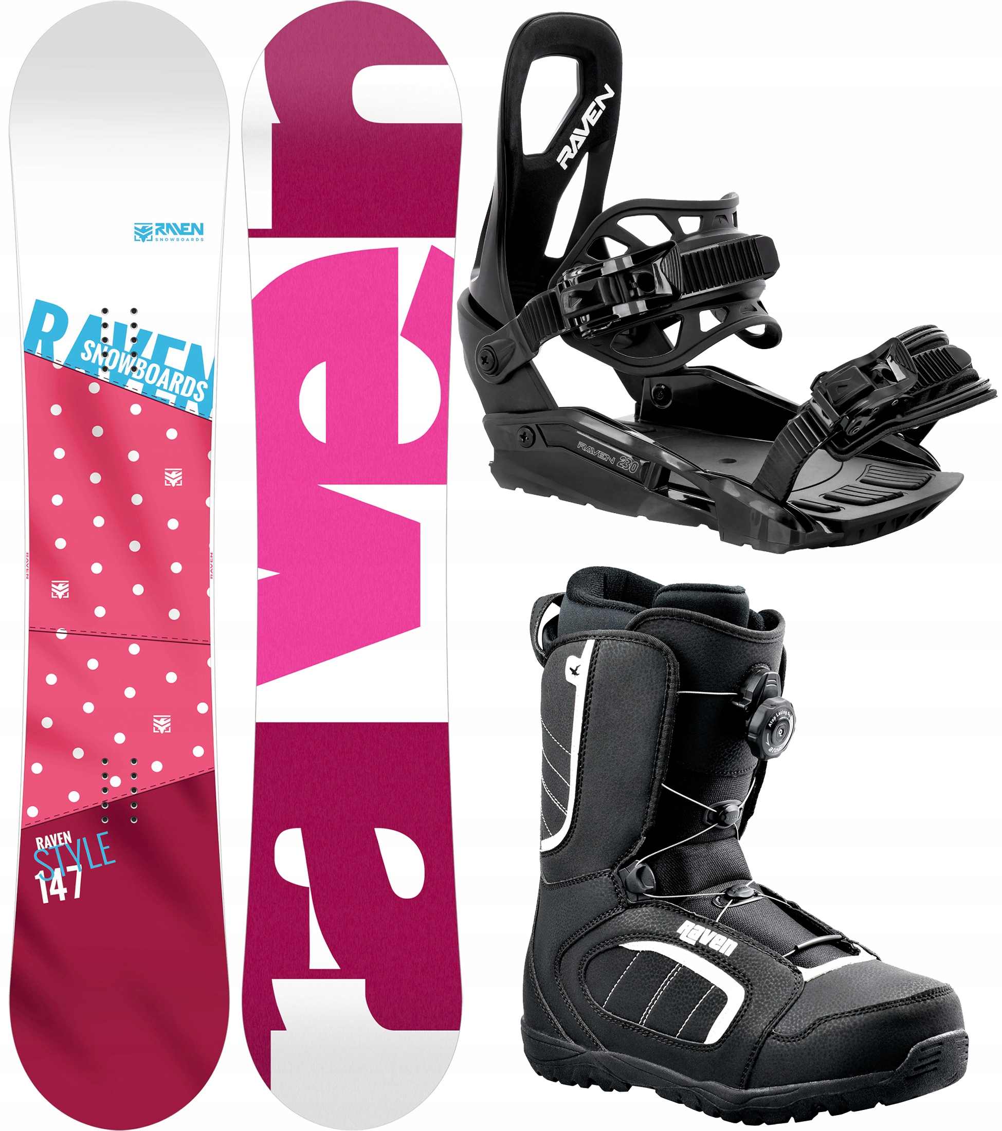Zestaw Snowboard Raven Style Pink 150cm buty Target Atop wiązania S230