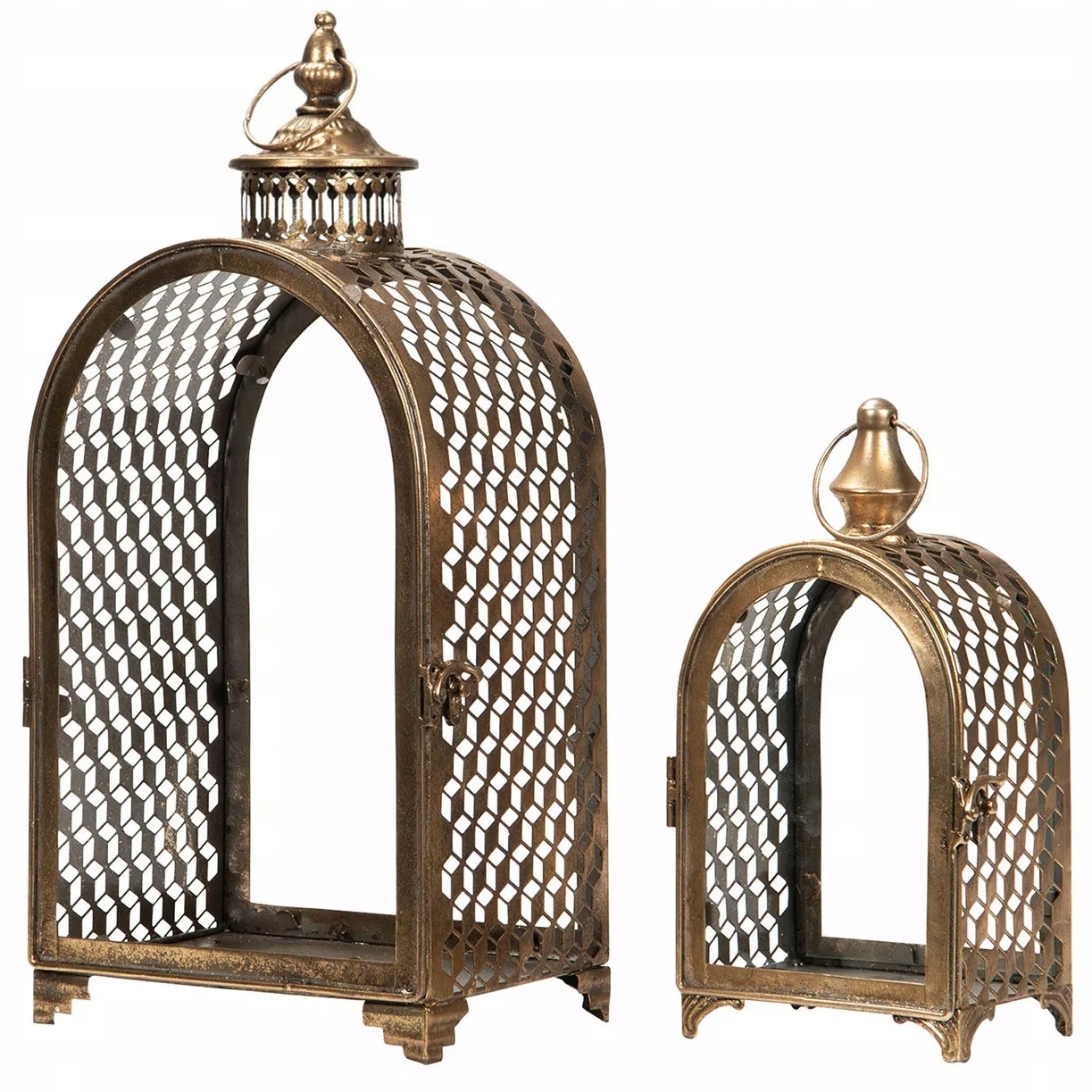 Lampion Lucerna Na Terasa Balkon Zlatý Kovový retro do domu zahrady 2 ks