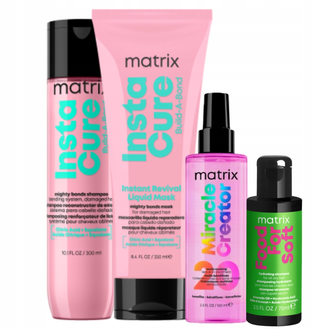 Food For Soft + Instacure Build-A-Bond + Miracle Creator zestaw: szampon 300 ml + maska 250 ml + spray 100 ml + szampon 75 ml