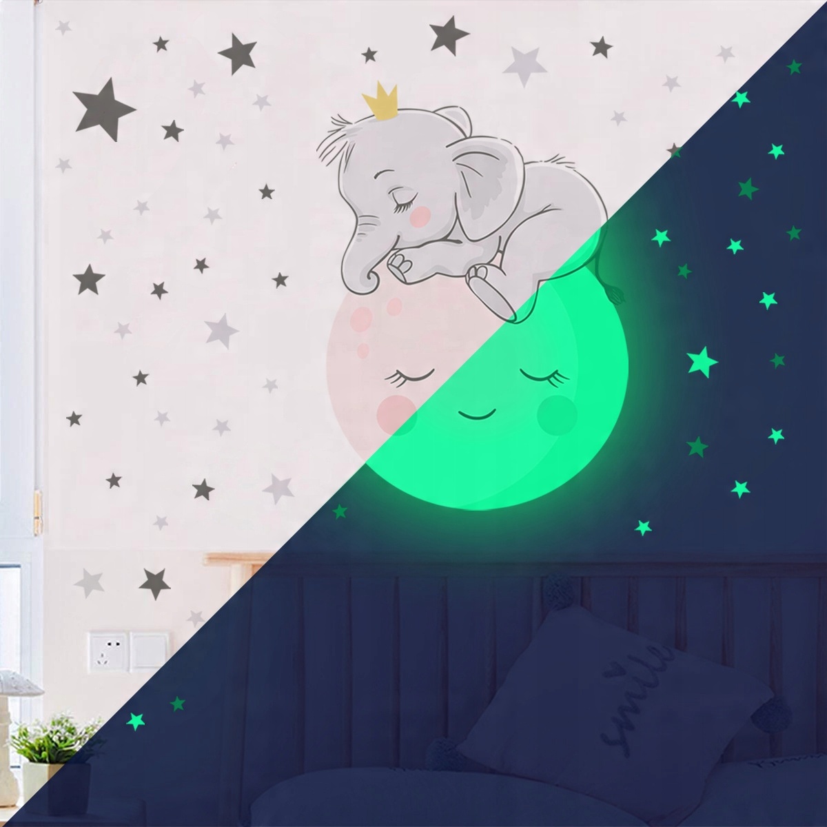 

Uśmiechnięty słoń, fluorescencyjna naklejka