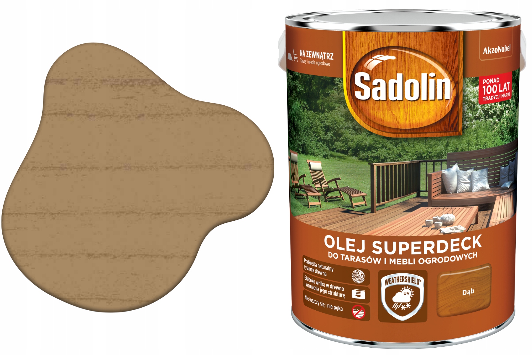 Wydajny OLEJ Impregnat Do Drewna Tarasów SADOLIN SUPERDECK Dąb 5L