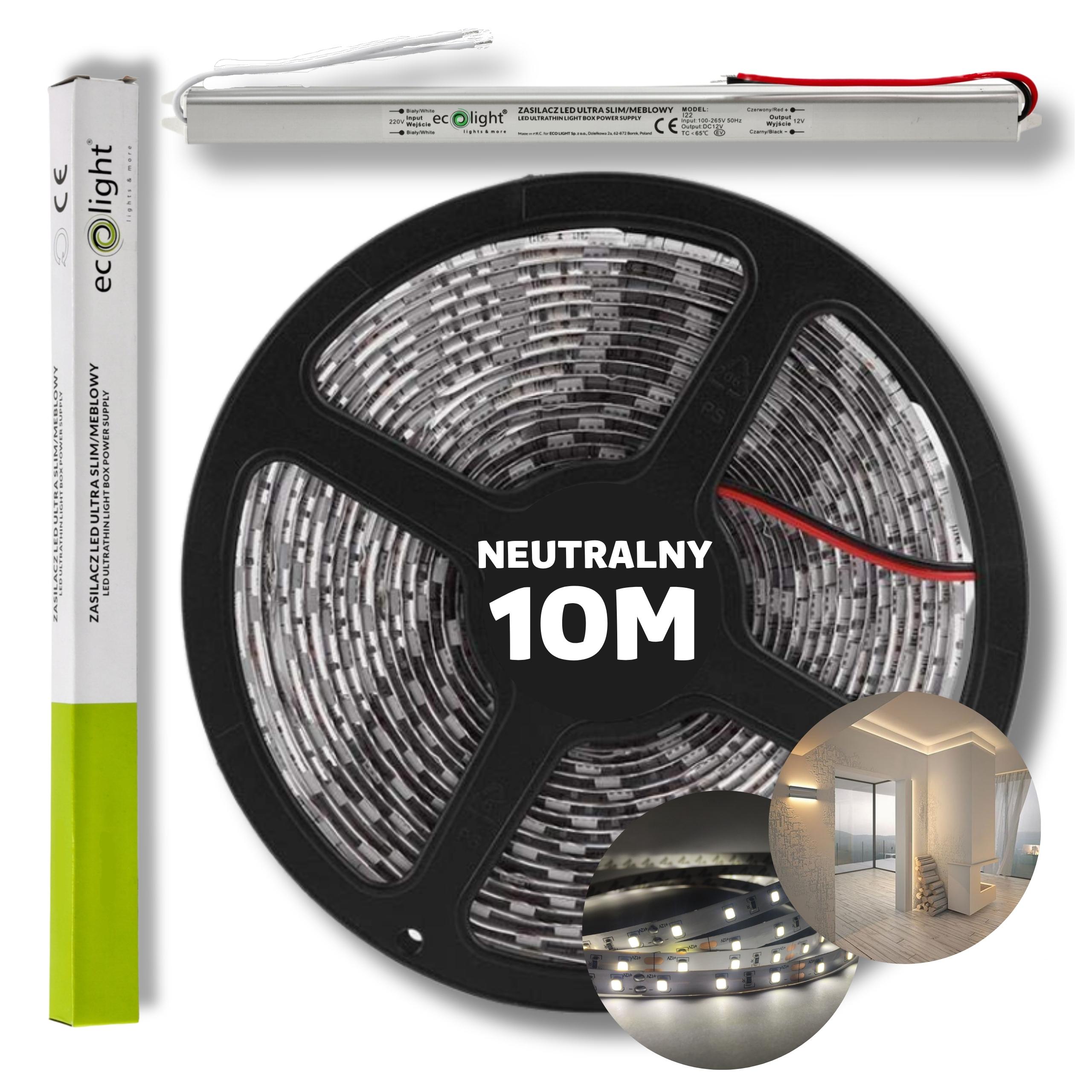 Set 10 m Led pásek Smd bílý neutrální s napájecím zdrojem 12 V