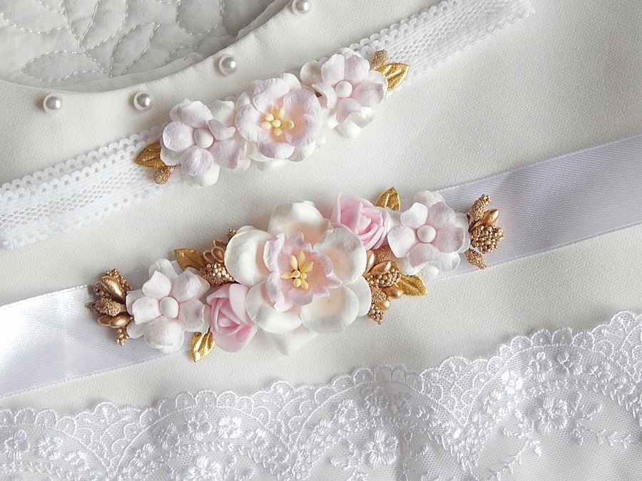 RÓŻANY Zestaw Chrzest OPASKA i PASEK do sukienki Marka Inna marka