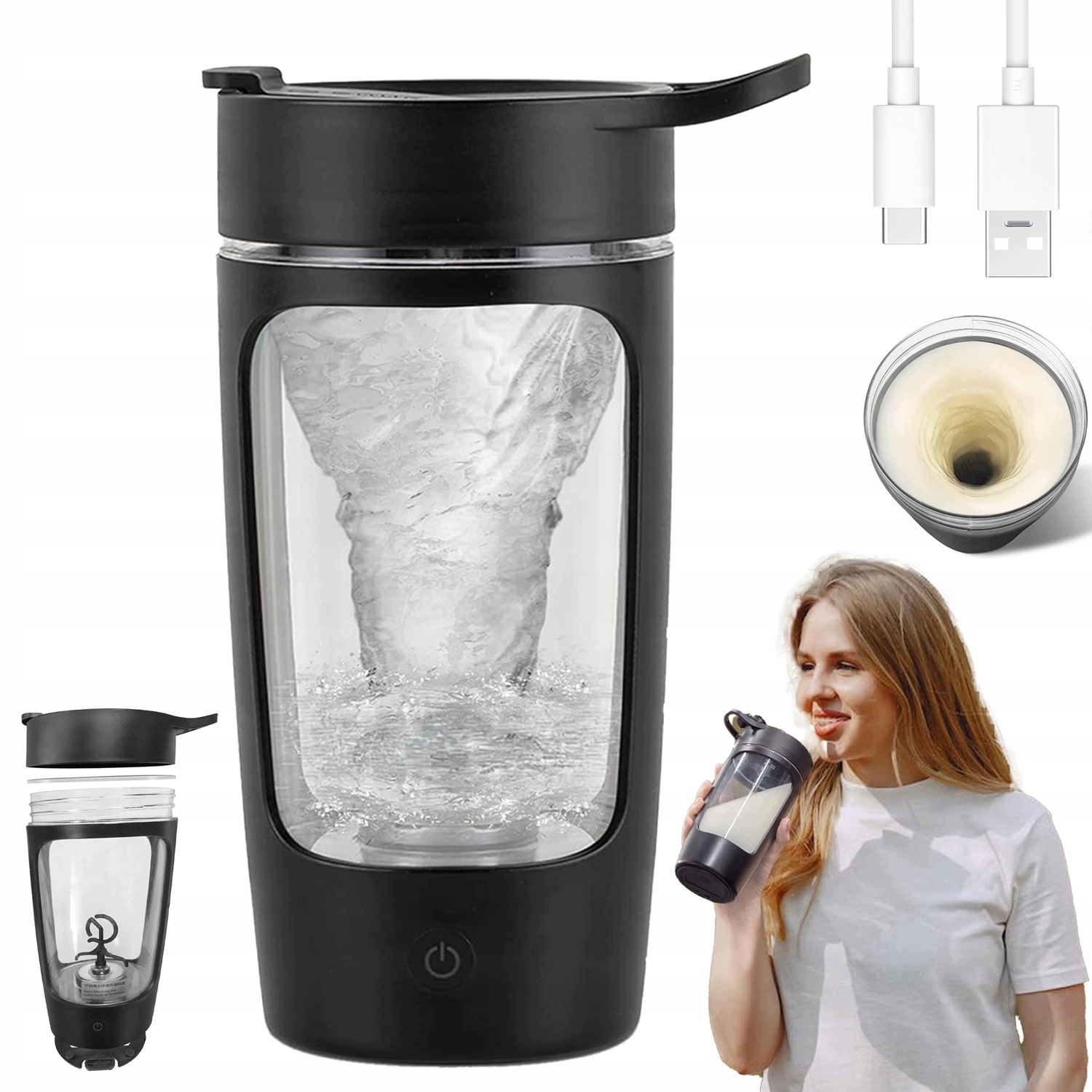 Shaker 650ML Elektryczny Z Uchwytem Do Protein Kawy Bez Smug Mieszanie