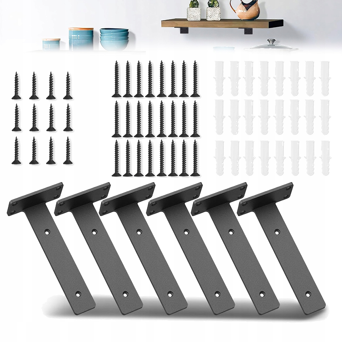 6 x Pevné podpěry police Skrytá podpěra L konzola pro nástěnnou polici, 8"