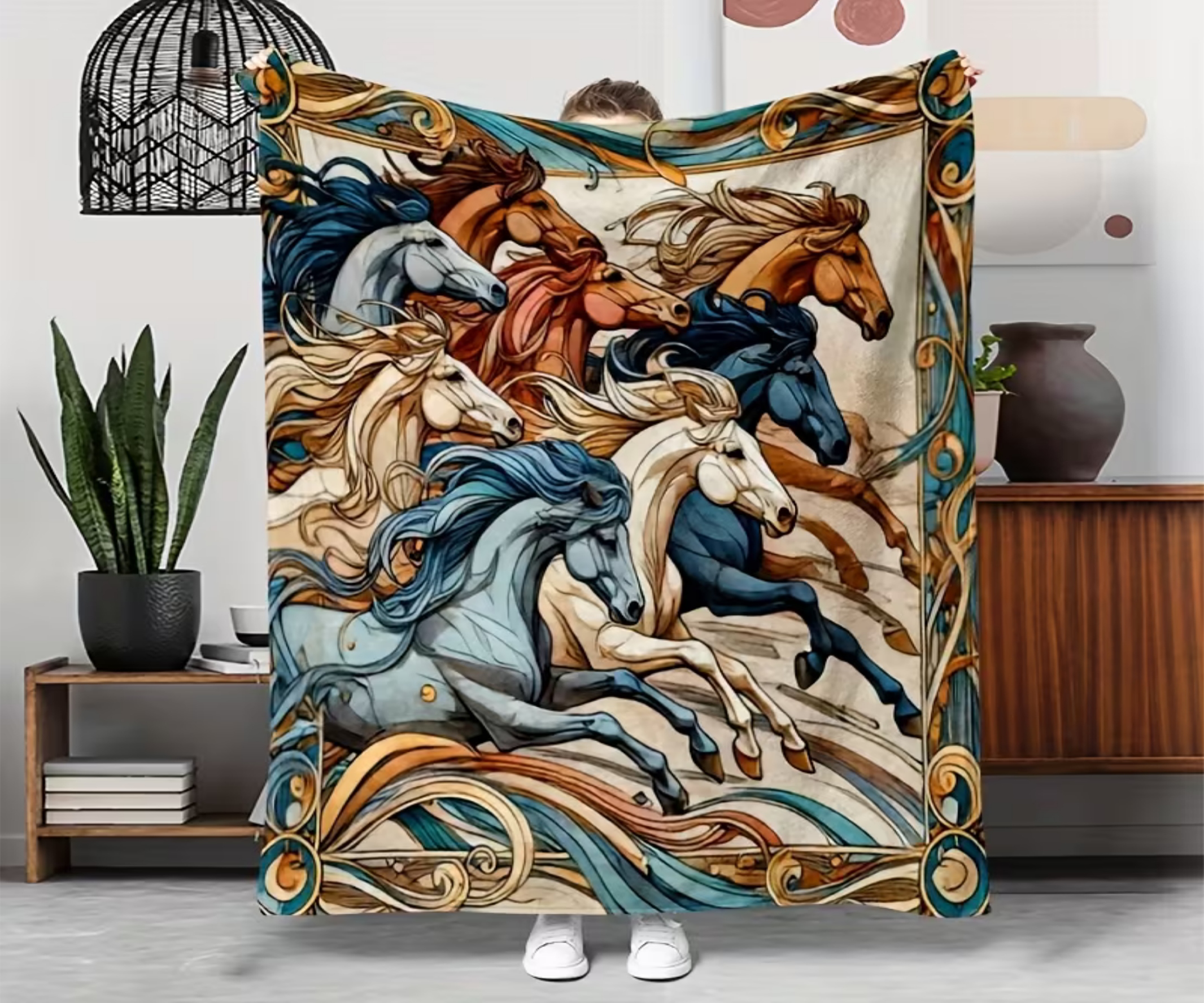 Deka přehoz Kůň Koně cval Boho Art jako patchwork dárek 150 x 200 cm