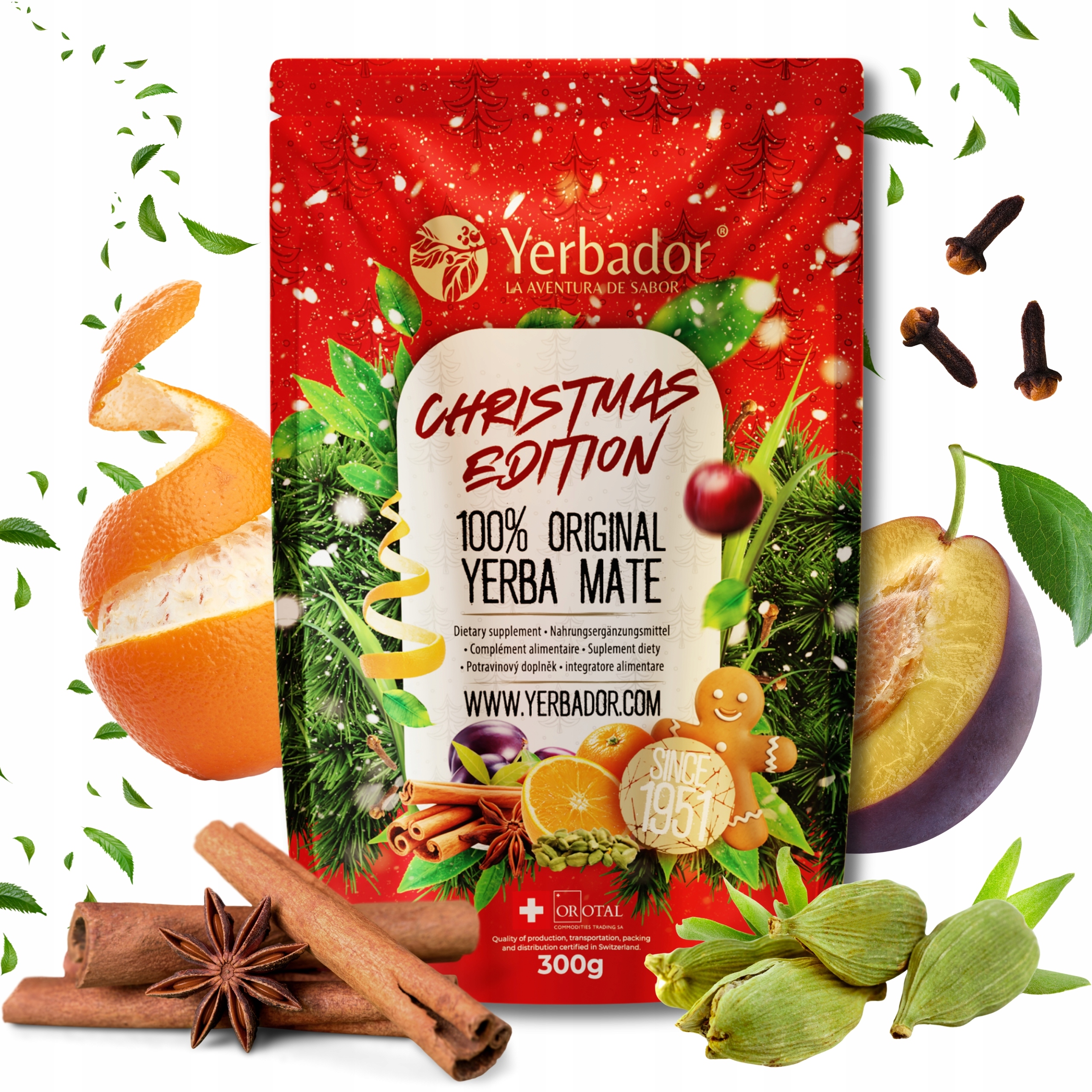 Levně Yerba Mate Vánoční 300 g Yerbador – Samotné listy, Pomeranč, Skořice