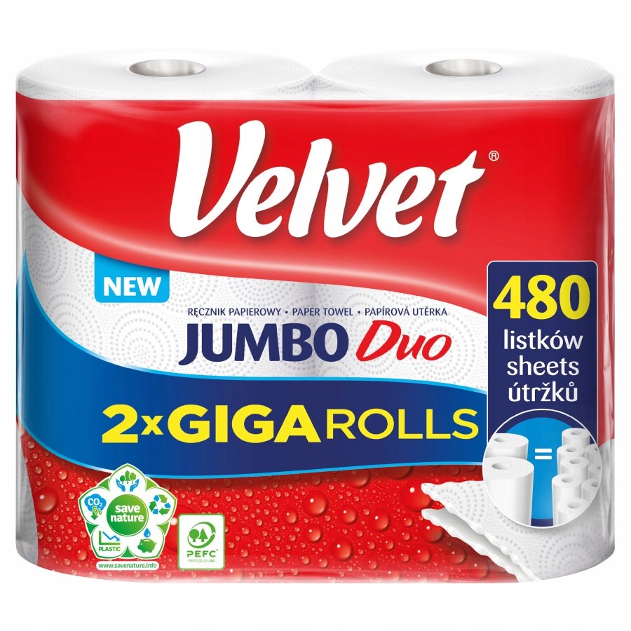 

Ręcznik papierowy Velvet Jumbo Duo 480 listków