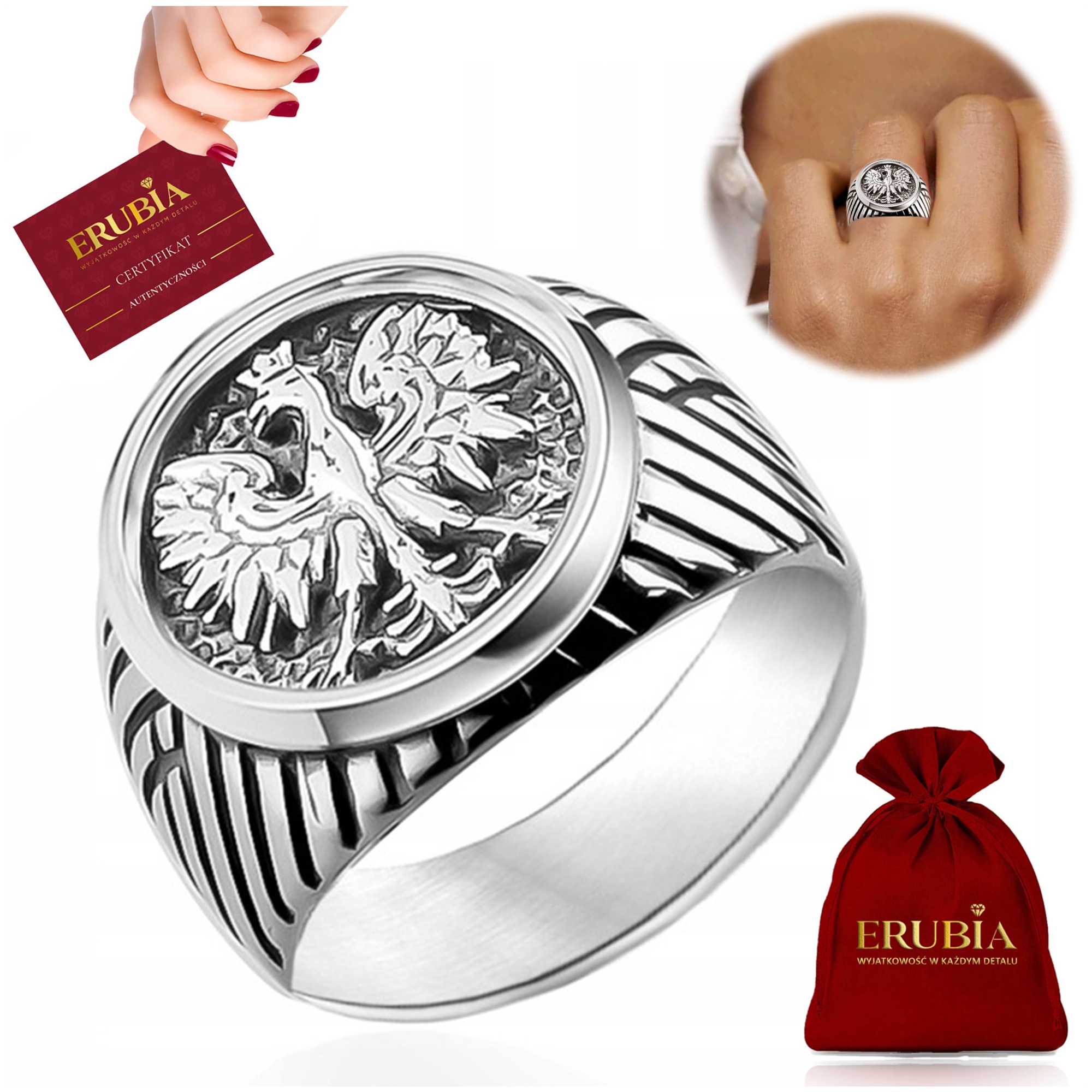 Stříbrný Pánský Prsten Oxidovaný Orel Znak Zdobení Stříbro 925 Velikost 21