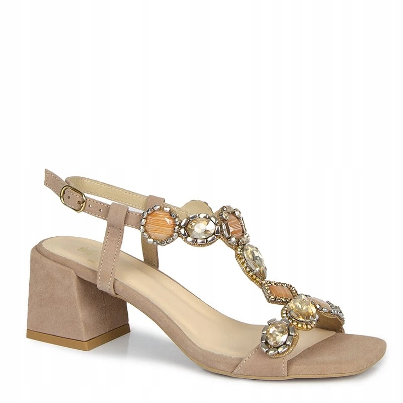 Kordel 2535 Béžové Kožené Sandály S Ozdobnými Kamínky 38