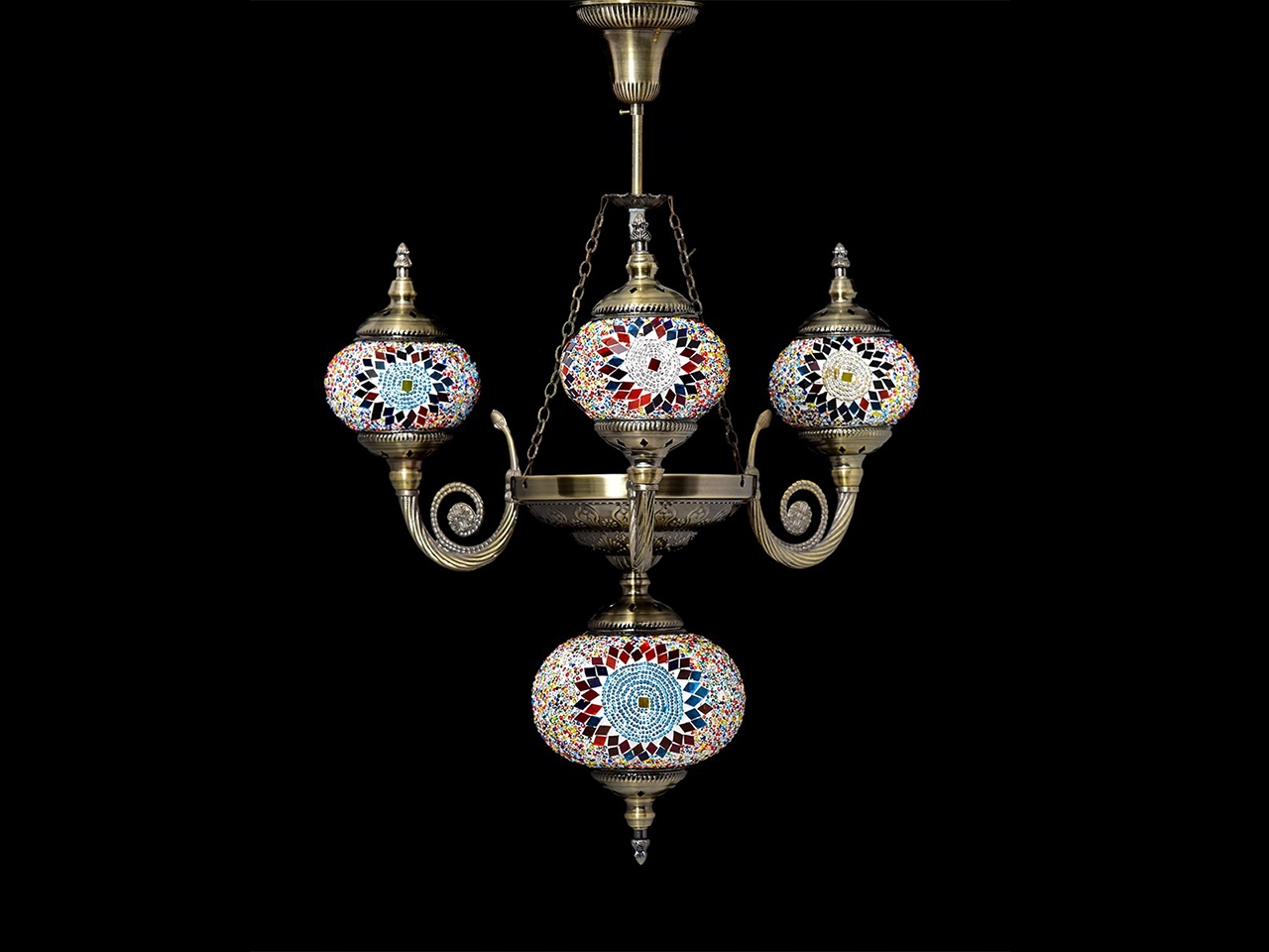 Stropná Lampa, Štyri Závesné Tienidlá, Viacfarebná, Do Obývačky, Luster