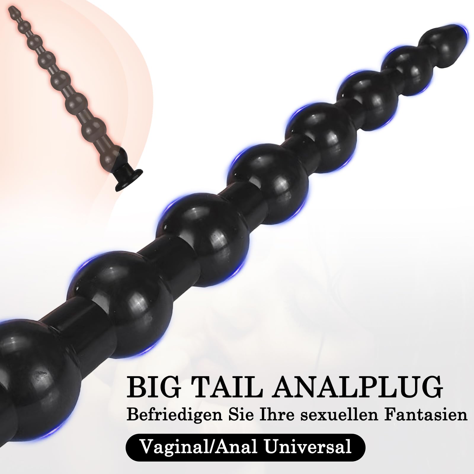 BDSMYEE Długie Analkulki 45 CM Analplug Dla Par Kobiet Mężczyzn Czarne — miniatura 3