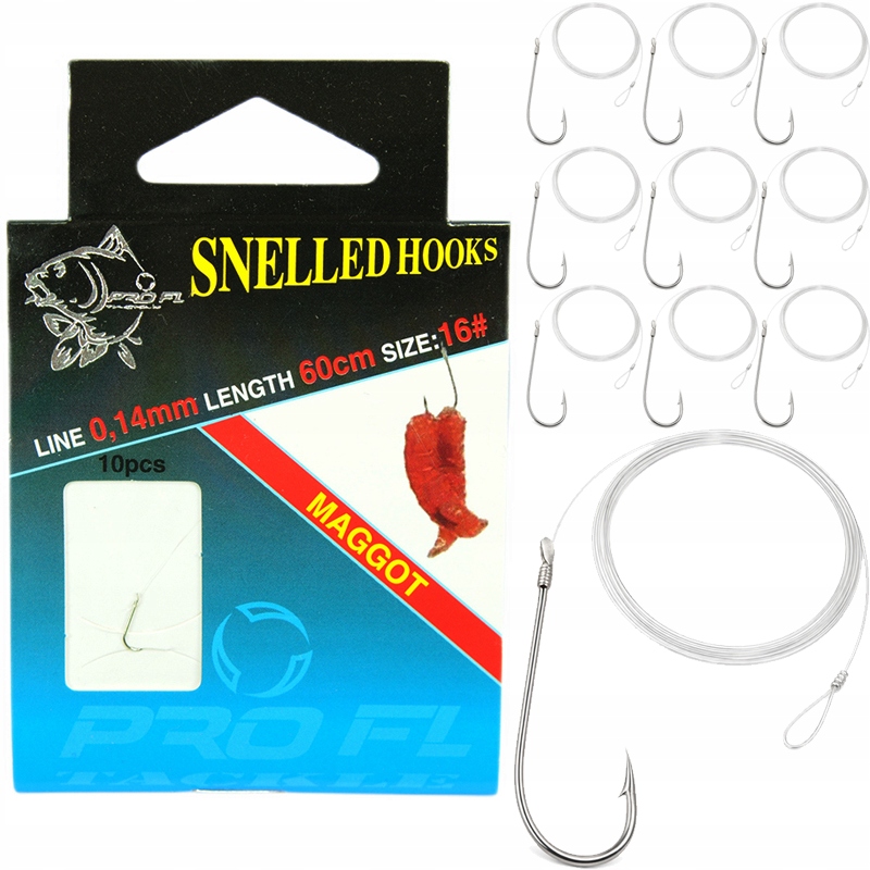 Haczyki Z Przyponem 10szt haczyk rozmiar 16 , 0,14mm maggot Robak
