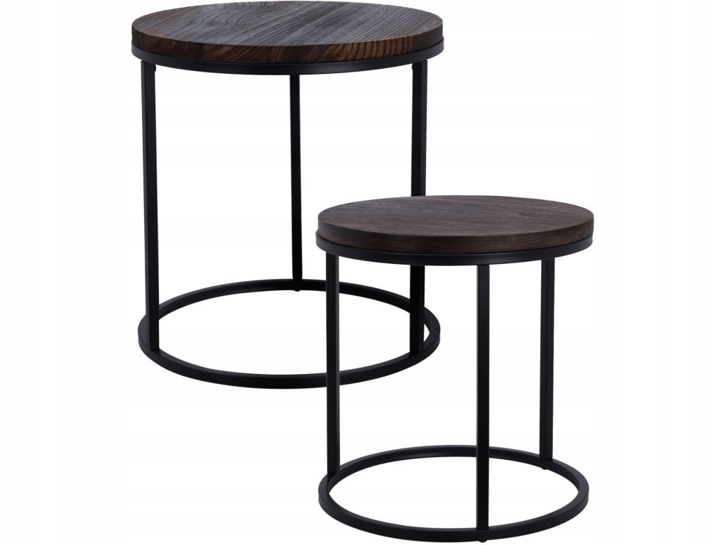 Súprava kávových stolíkov s drevenou doskou, 2 ks, Ø 43 cm, Ø 38 cm