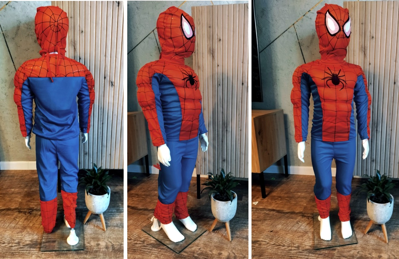 STRÓJ SPIDERMAN Maska TRZYCZĘŚCIOWY Zestaw SPODNIE BLUZKA MIĘŚNIE 116-122 L Marka Basic