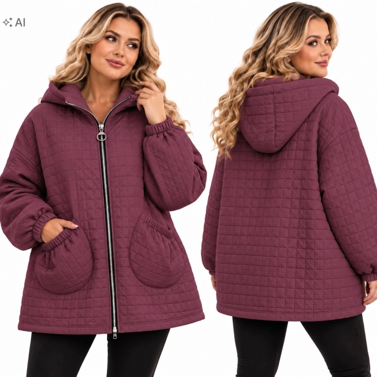 5931 prošívaná bunda kabátek krátká roztomilá kapuce pohodlná 54 56 7xl 8xl