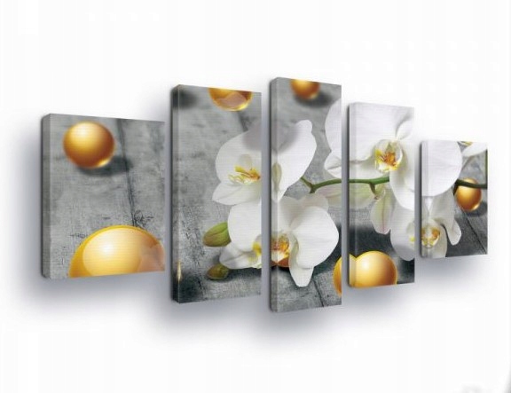 Obraz 170x100 Biele orchidey zlaté gule kvety mŕtva príroda elegancia