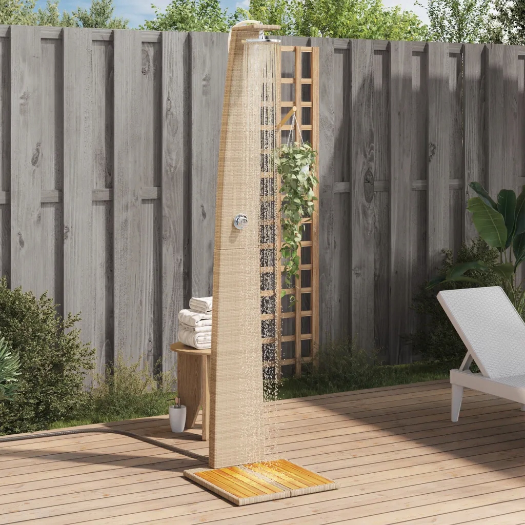 Venkovní sprcha béžová 55x60x224 cm polyratan a akáciové dřevo Beige 368211
