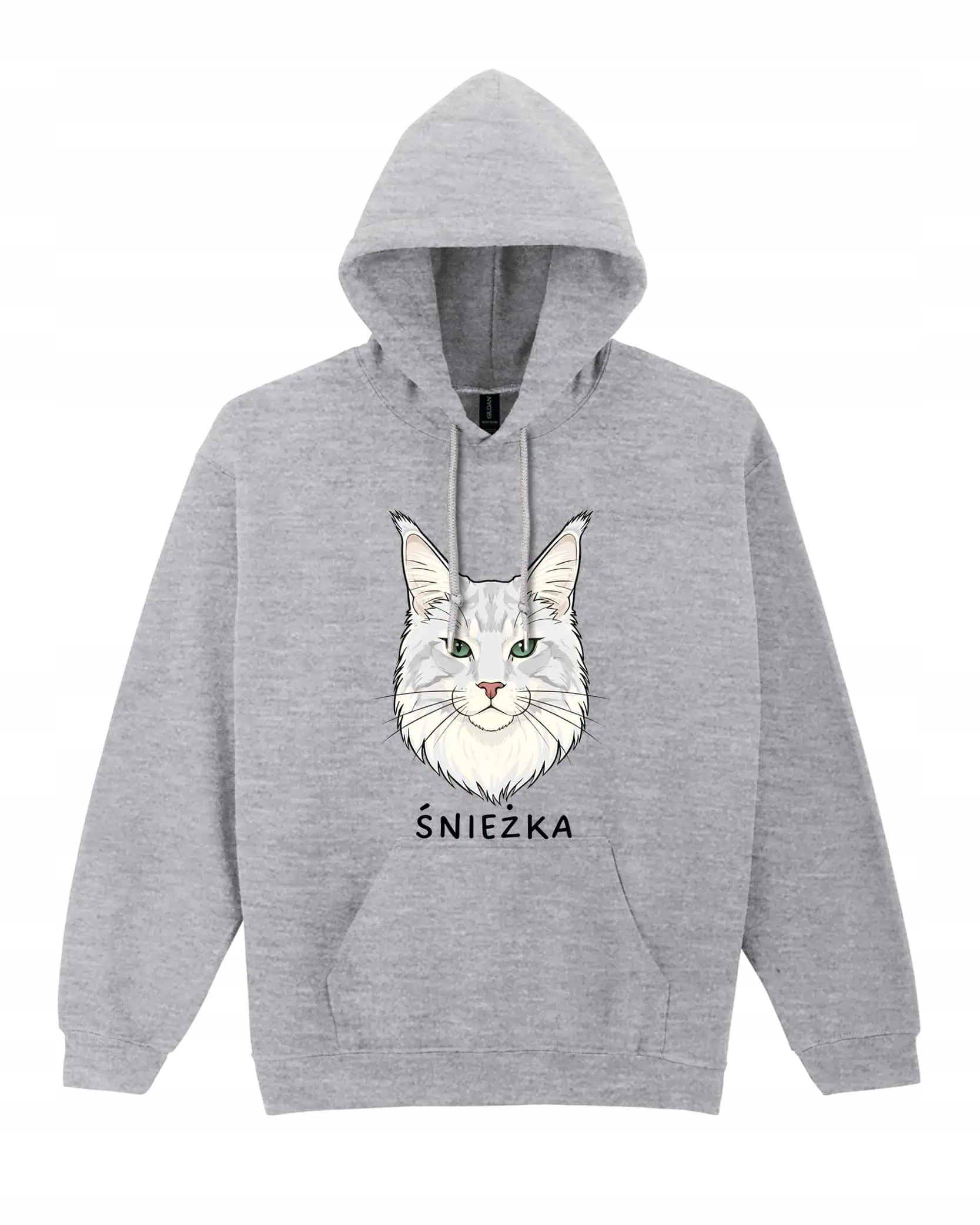 Mikina s kapucí Maine Coon Bílá Personalizovaná Kočka Pupil Šedá XL