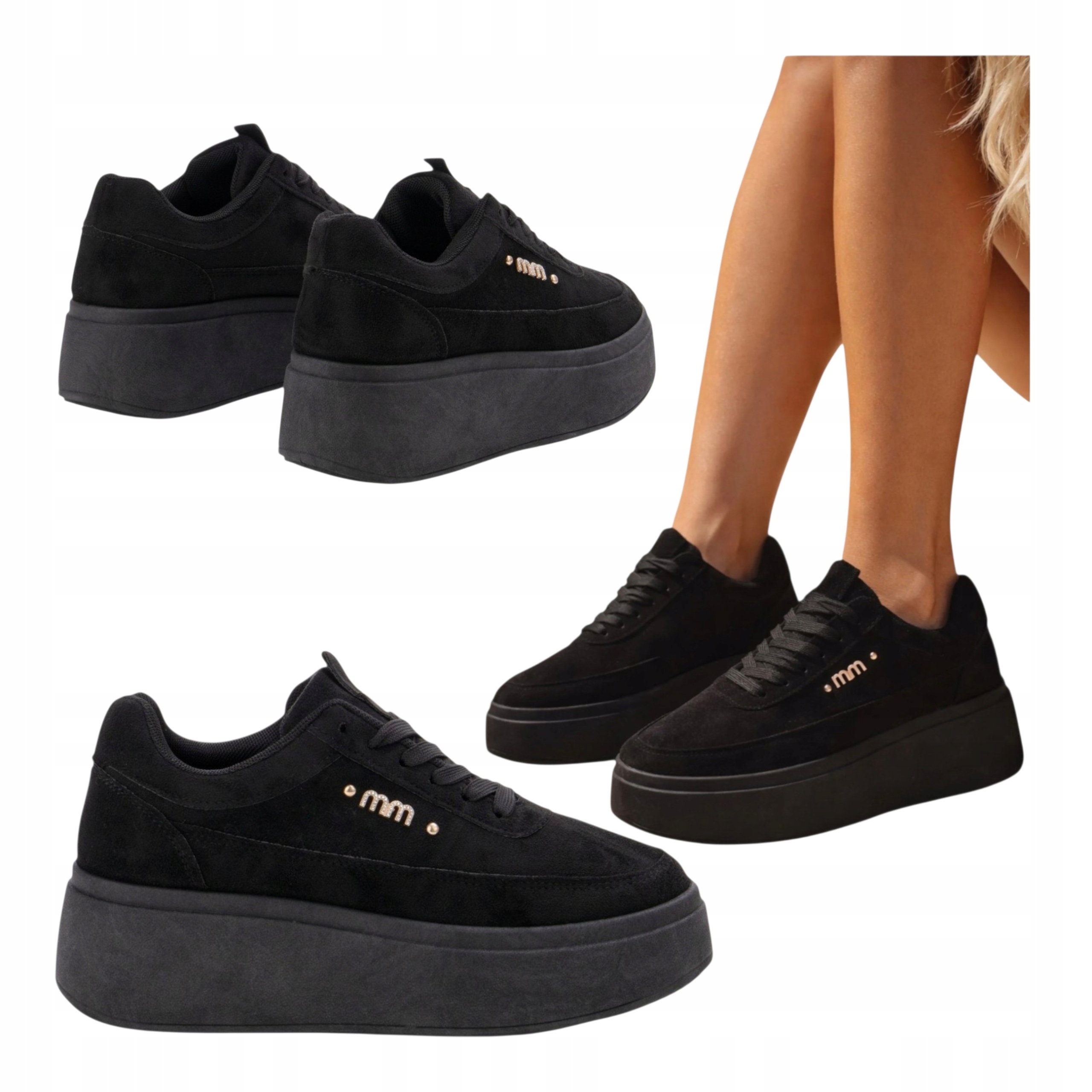 Dámské kožené tenisky Semišové polobotky na platformě Pohodlné Černé 37