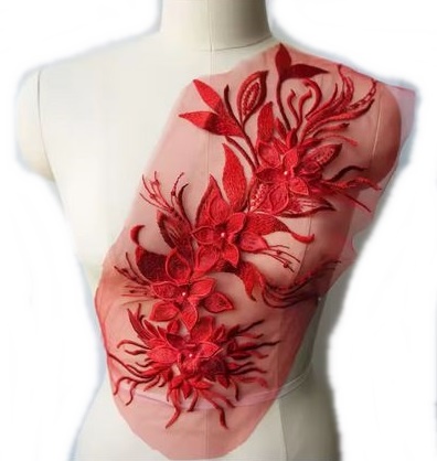 APLIKACJA KORONKOWA CZERWONA ELEGANCKA DO SUKNI 3D 1679