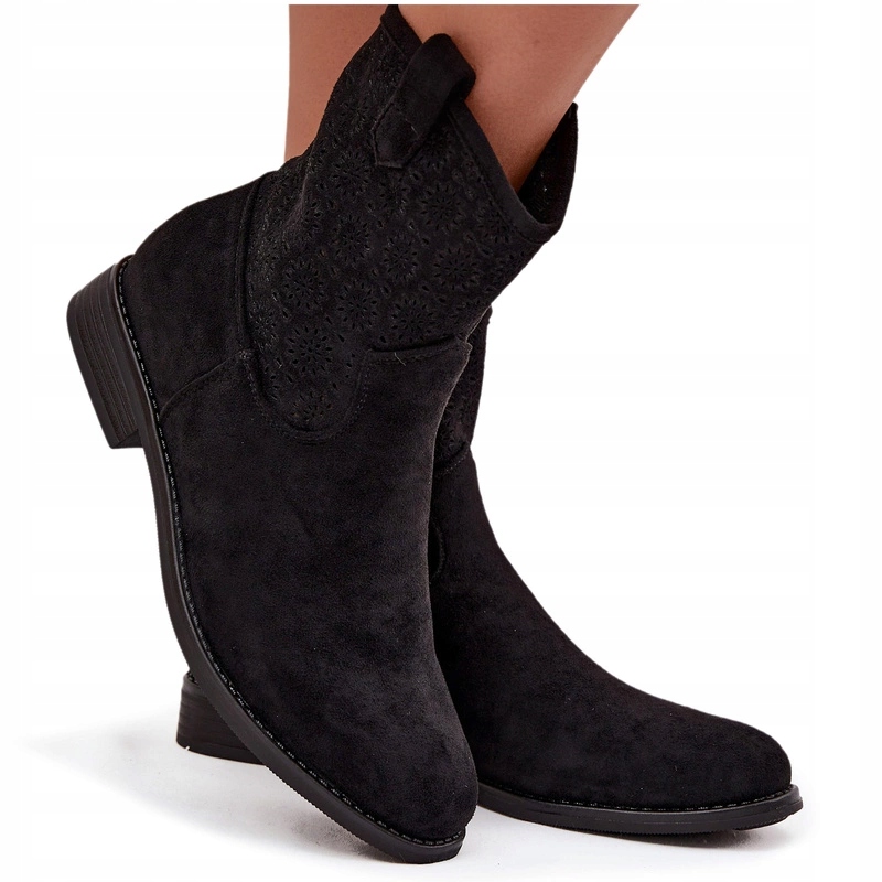 Dámské Kotníkové Boty Plochý Podpatek Ažurový Zip Vzor S.barski HY52-530 Černé 39