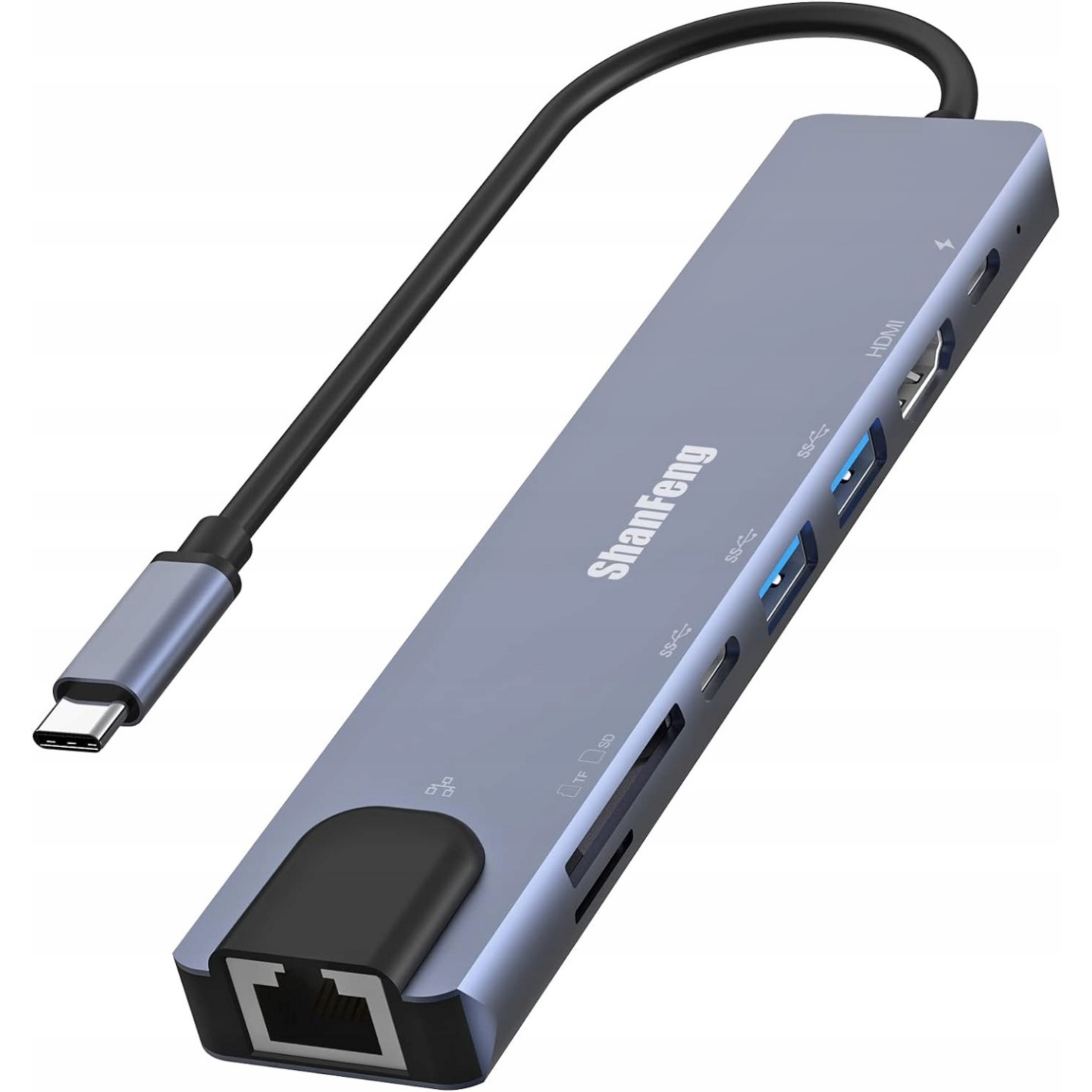 ADAPTER HUB PRZEJŚCIÓWKA 8W1 ROZDZIELACZ USB C LAN DISPLAY PORT SD HDMI 4K