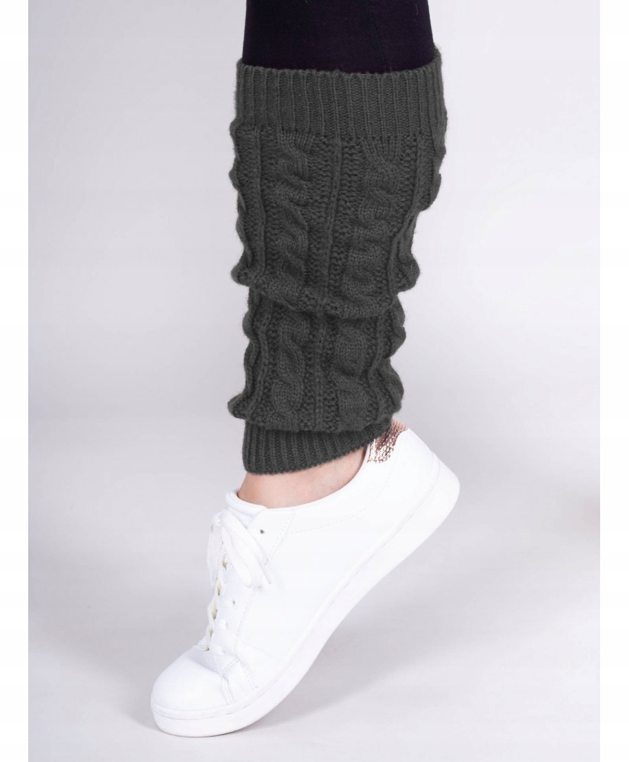 Grafitowe Ocieplacze getry na nogi warkocz z prążkiem Marka YoClub