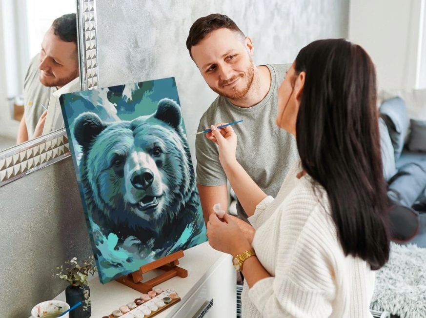 Malování Podle Čísel Medvídek a medvěd Grizli Portrét Zvíře Velký 60x80 cm