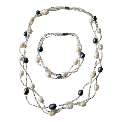 Černé A Bílé Perly Přírodní Náhrdelník Náramek Komplet V Empírovém Stylu
